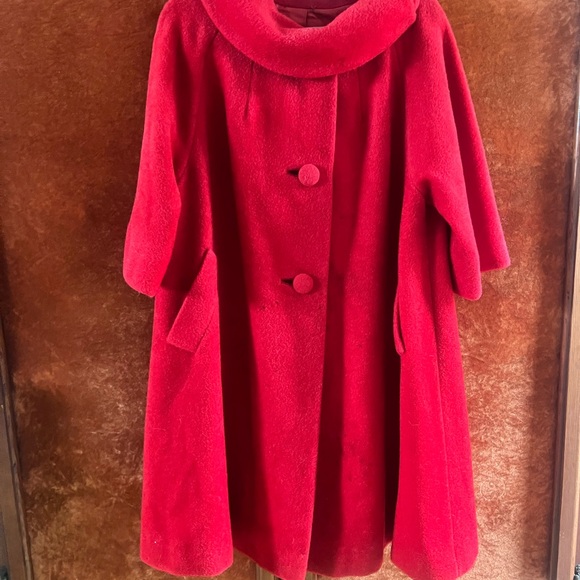 Jackets & Blazers - Lili Anne Red Wool mohair Swing Coat with Funnel Collar